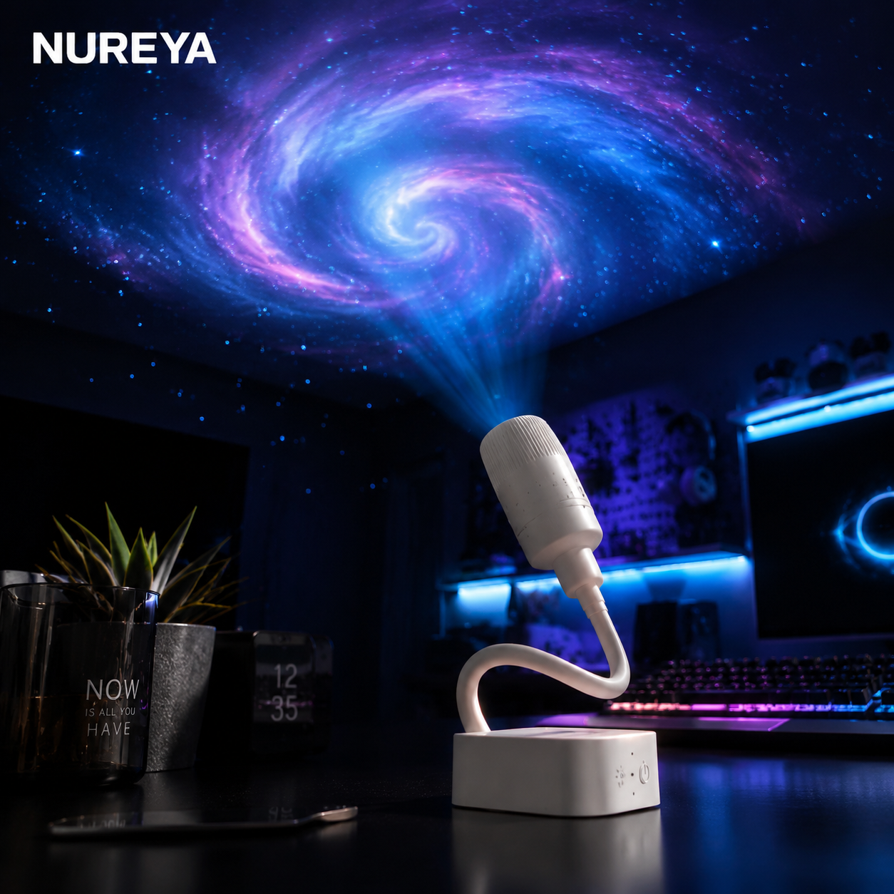 NUREYA Immersive Galaxy Projector | 8-in-1 Cyberpunk Vibe Night Light with Adjustable Focus