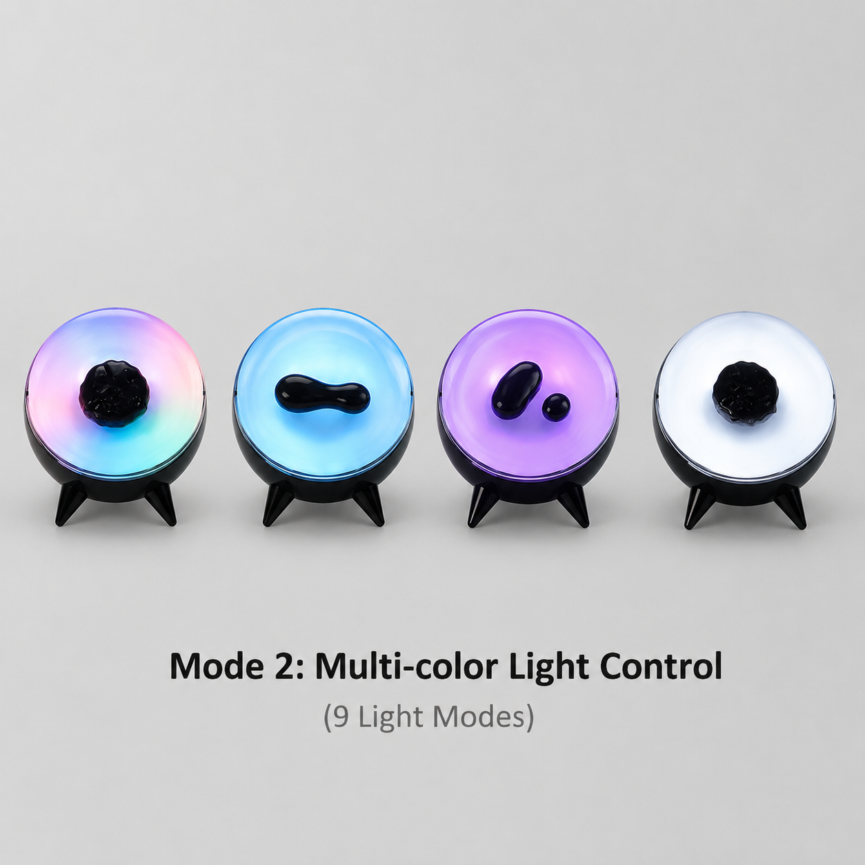 Multi-color RGB light control modes of the magnetic fluid desk lamp.
