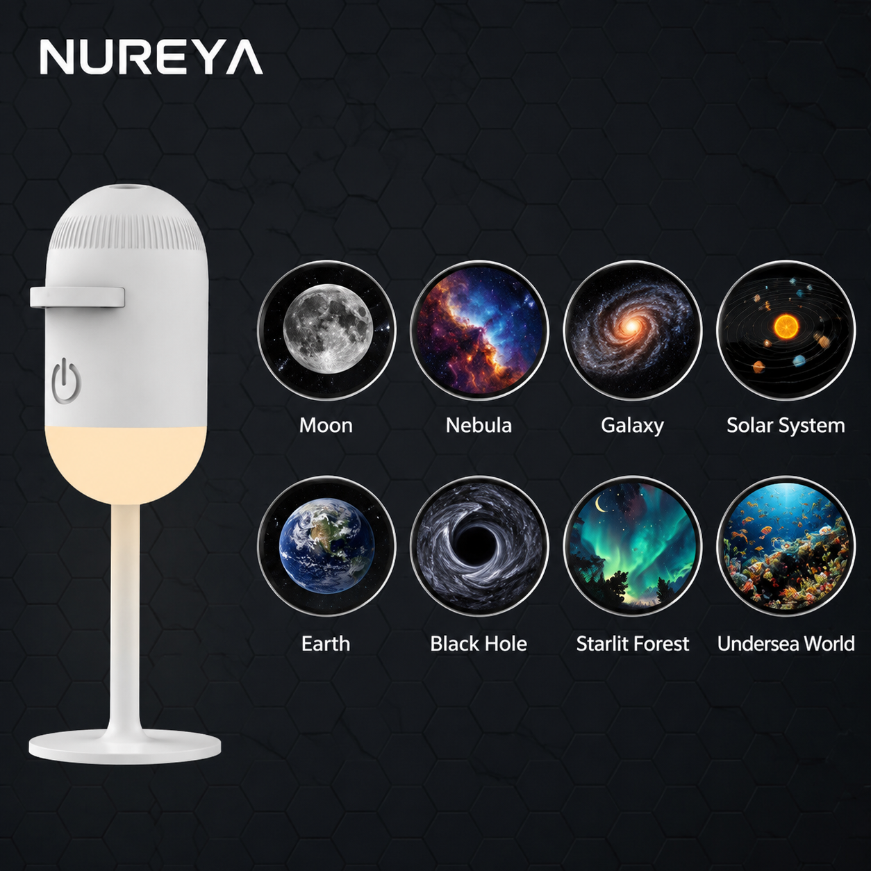 NUREYA Immersive Galaxy Projector | 8-in-1 Cyberpunk Vibe Night Light with Adjustable Focus