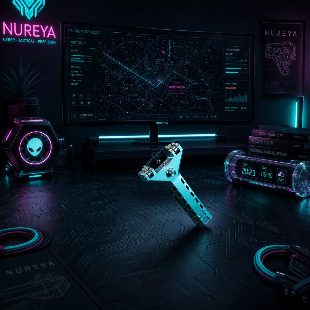 NUREYA | Cyber-Tactical Precision Slingshot | Magnetic Auto-Loading Desk Art