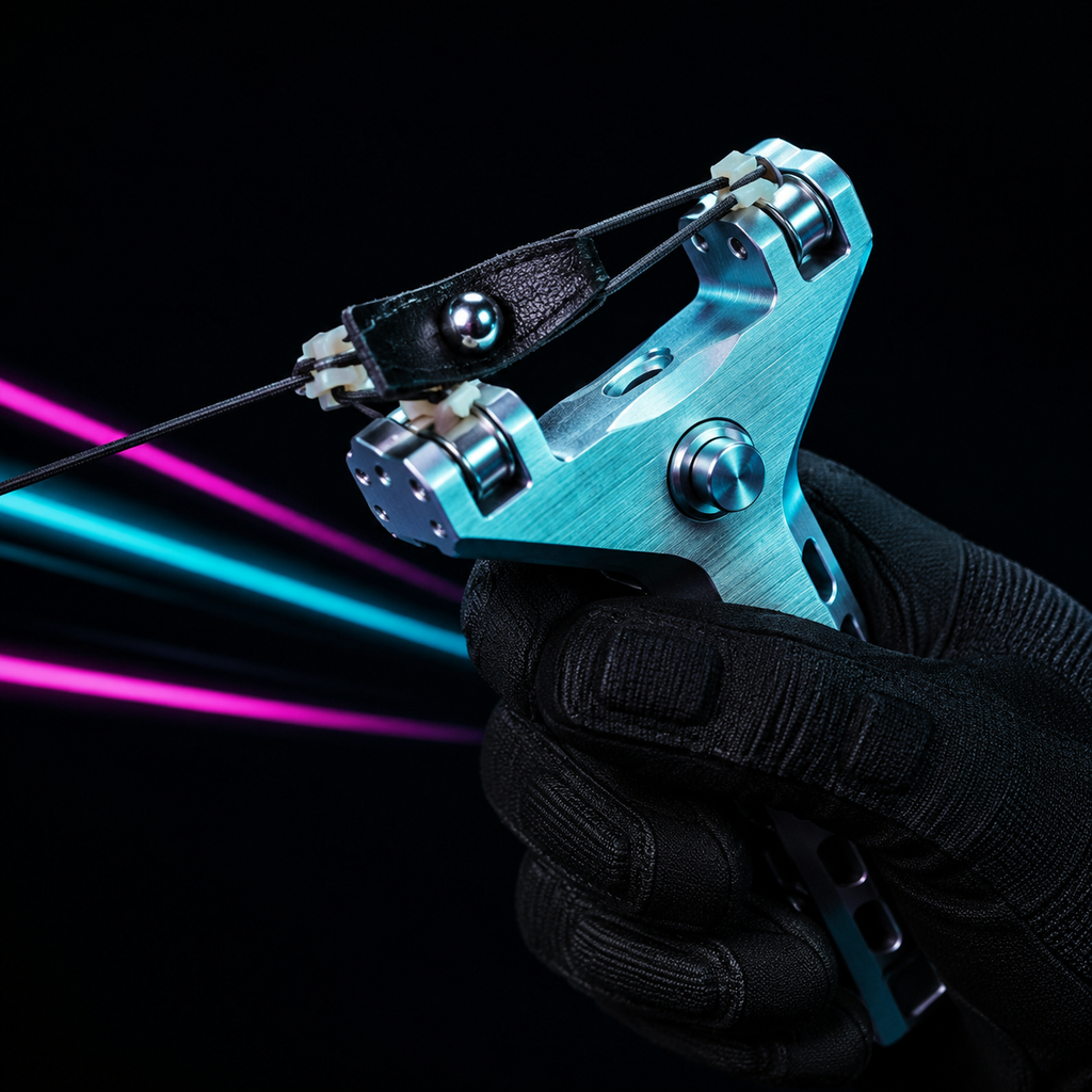 NUREYA | Cyber-Tactical Precision Slingshot | Magnetic Auto-Loading Desk Art