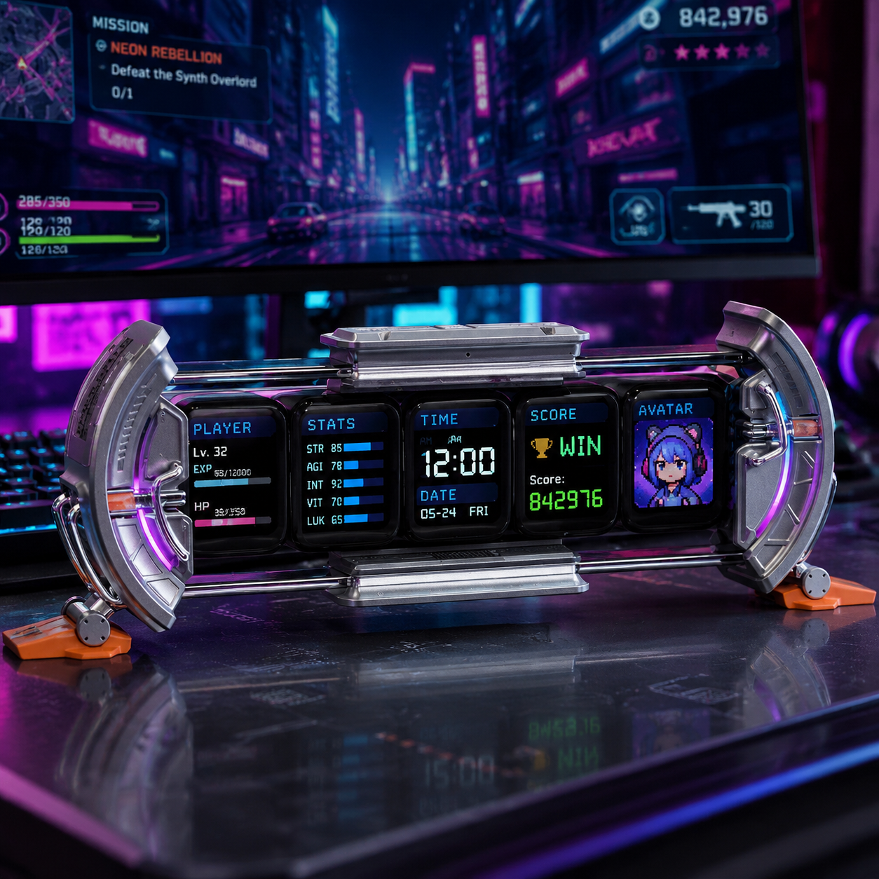 NUREYA CyberClock | Multi-Screen Smart Pixel Display & Custom Anime Desktop Hub