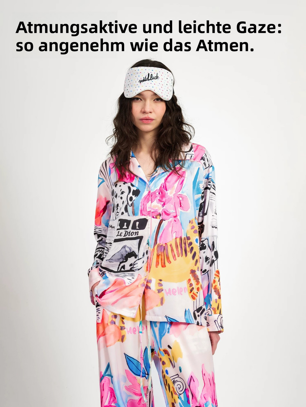Women's Artistic Floral Print Pajama Set – Long Sleeve Button-Up Shirt & Wide Leg Pants Lounge Set