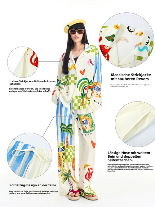 Colorful Artistic Print Lounge Set for Women