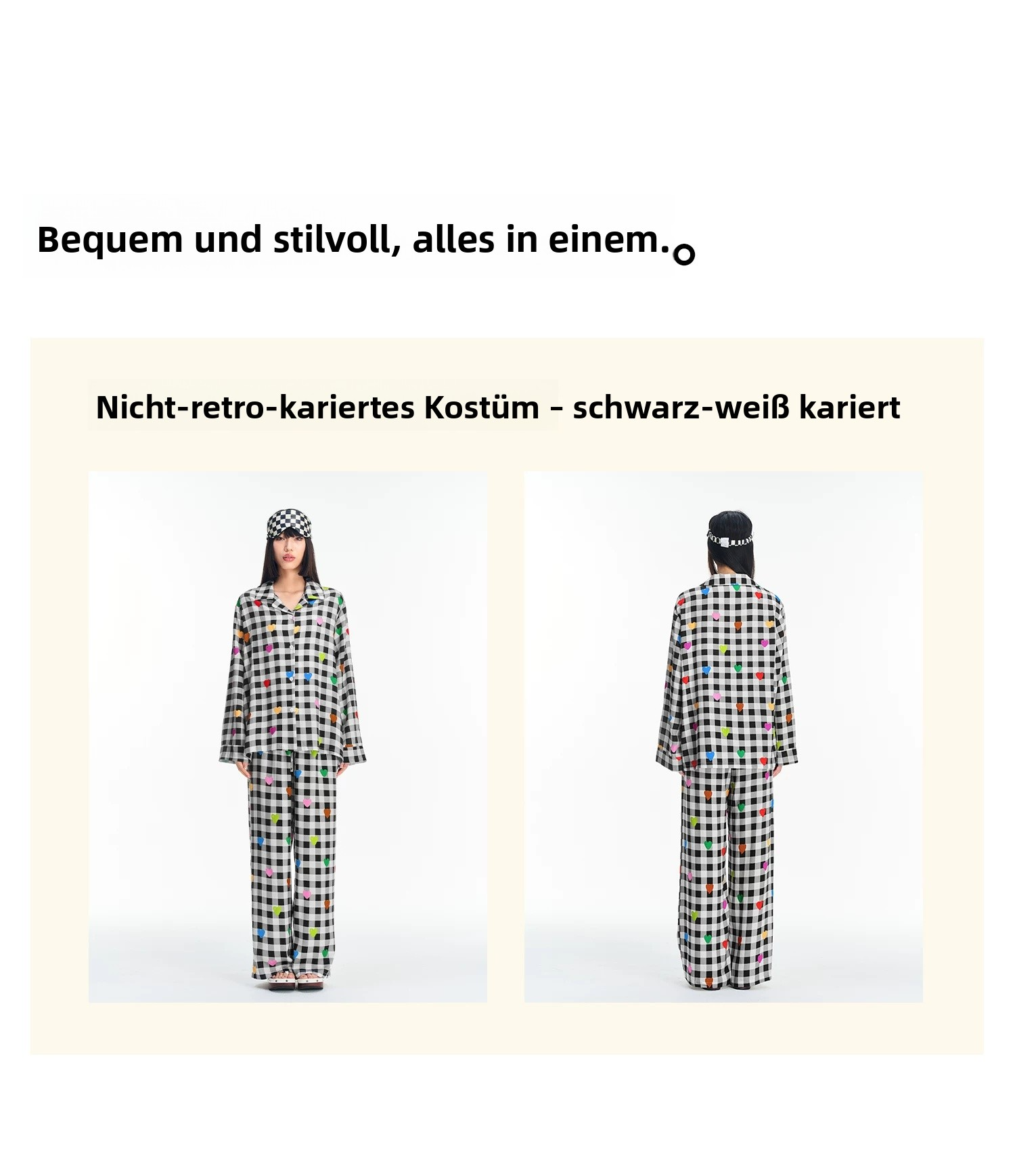 Damen Kariertes Lounge-Set mit Herzmuster