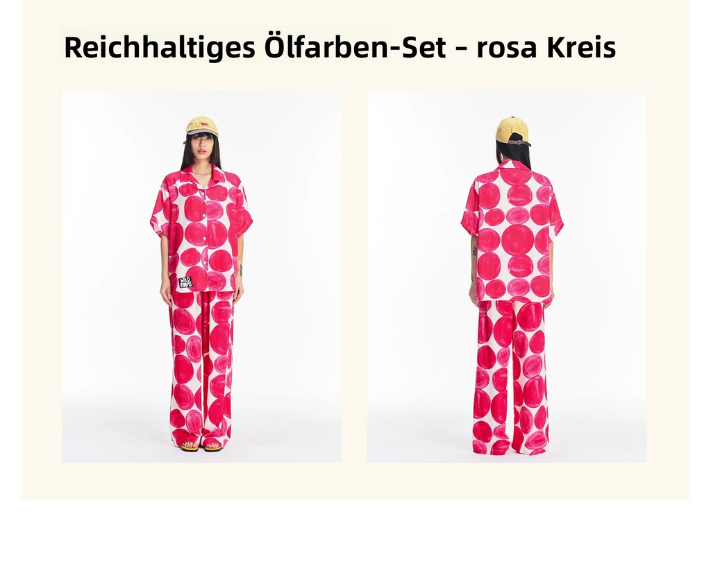 Women's Pink Abstract Print Lounge Set – Button-Up Shirt & Wide-Leg Pants