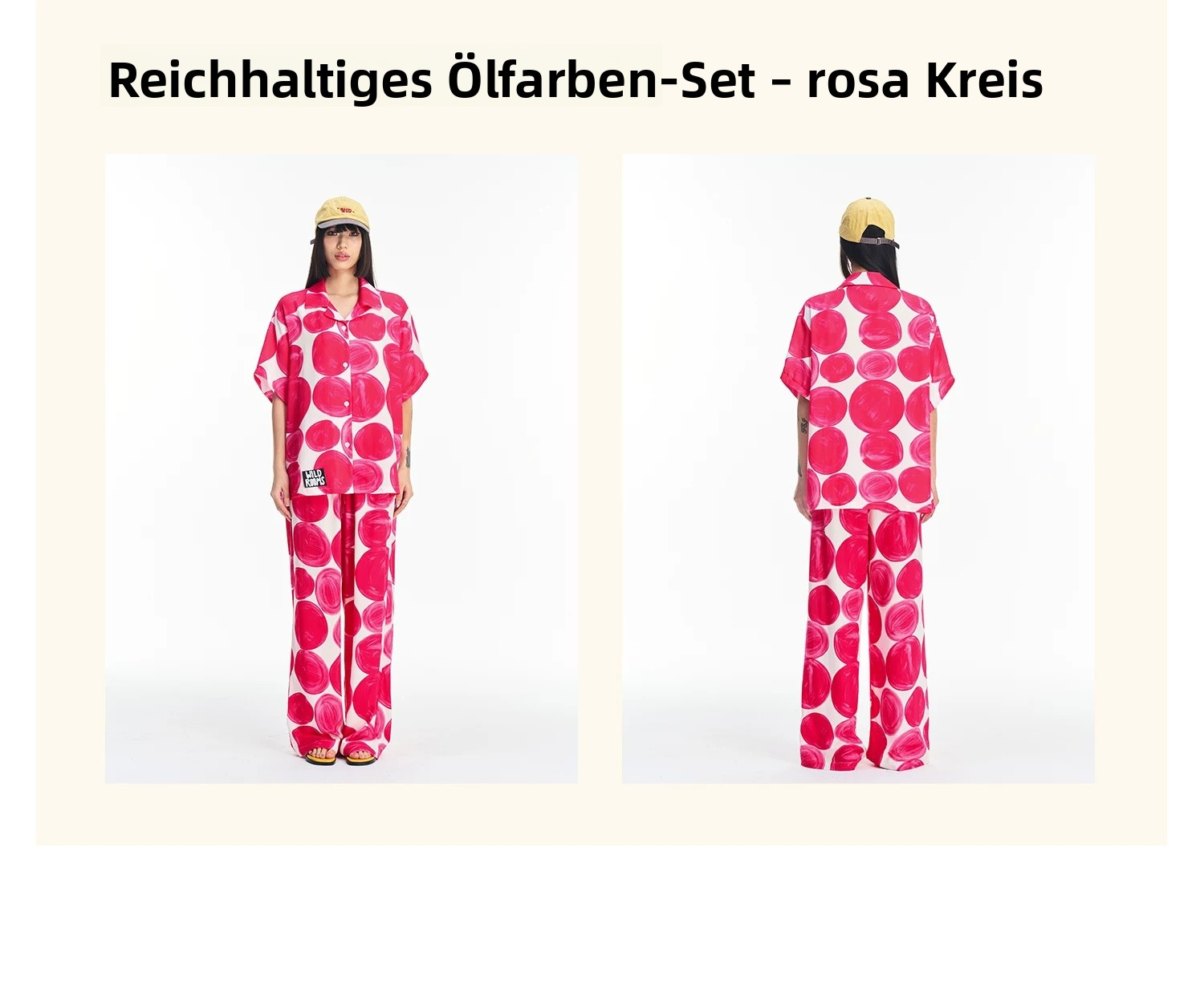 Women's Pink Abstract Print Lounge Set – Button-Up Shirt & Wide-Leg Pants