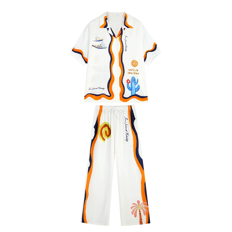 Women's Relaxed Fit Holiday Print Shirt & Wide Leg Pants Set