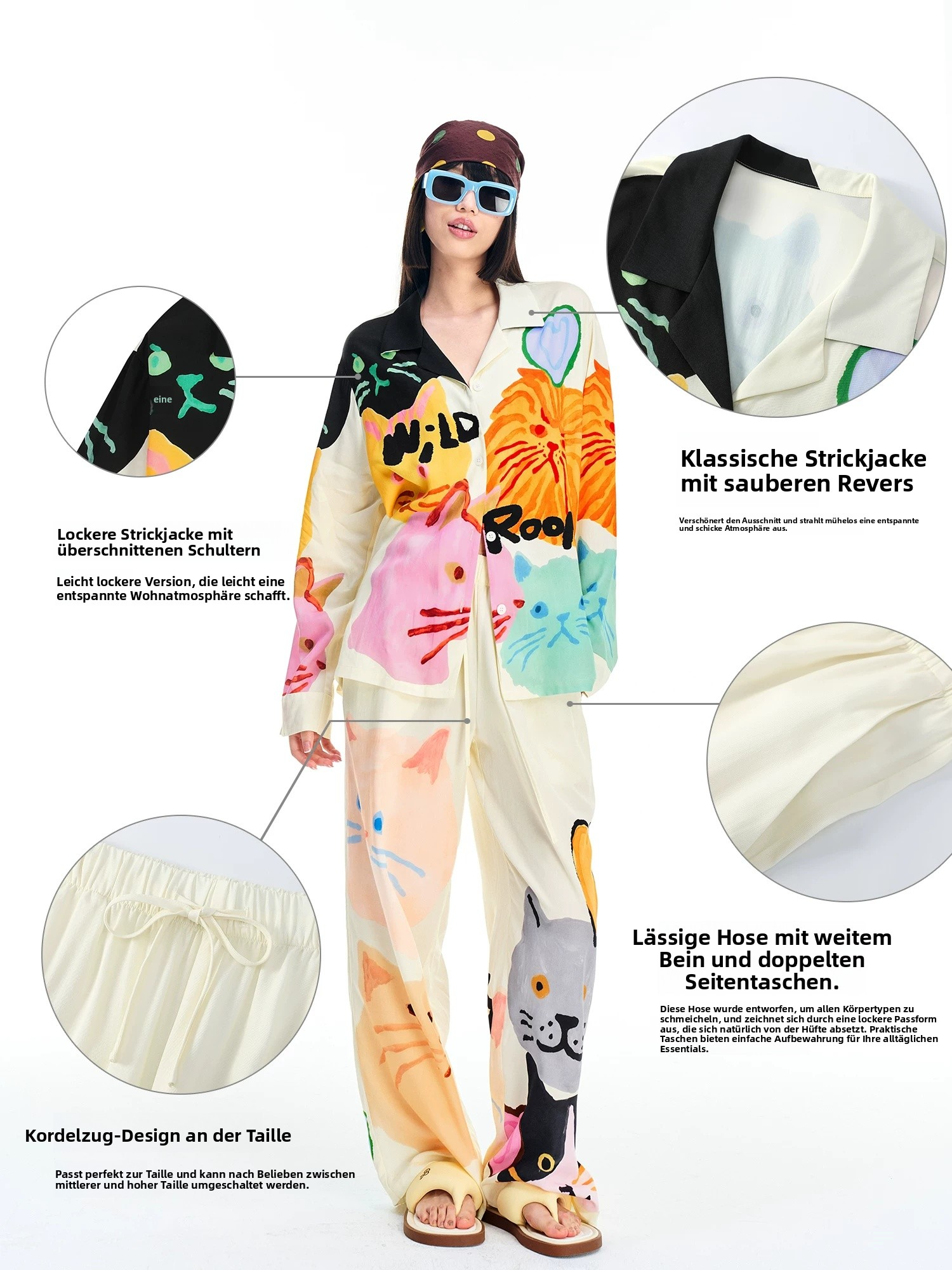Wildrooms Cat Print Lounge Set for Women