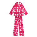 Women's Pink Abstract Print Lounge Set – Button-Up Shirt & Wide-Leg Pants