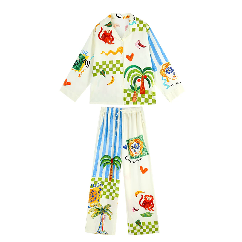 Colorful Artistic Print Lounge Set for Women