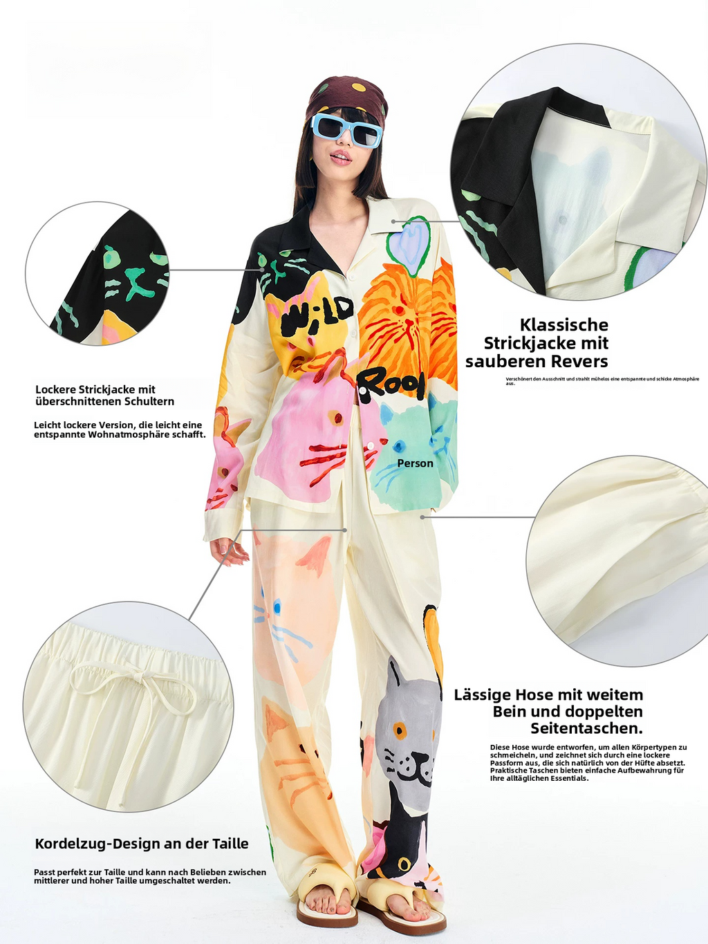 Wildrooms Cat Print Lounge Set for Women