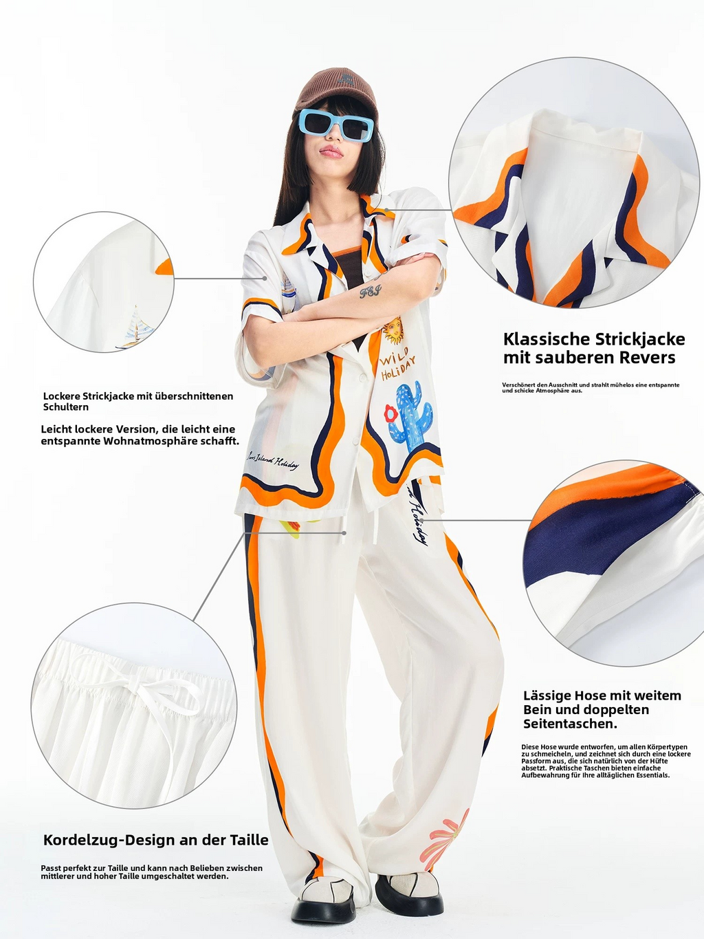 Women's Relaxed Fit Holiday Print Shirt & Wide Leg Pants Set