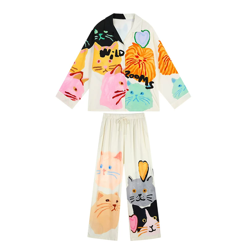 Wildrooms Cat Print Lounge Set for Women
